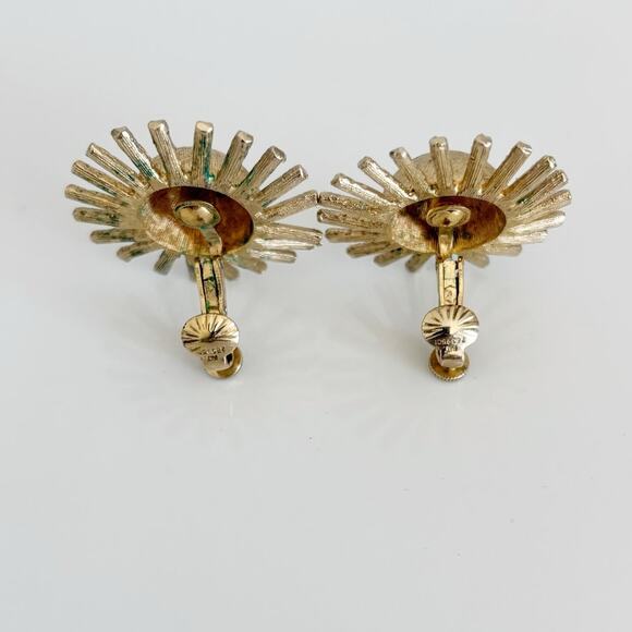 Vintage Coro Sunburst Clip-On Earrings Gold Tone - Picture 4 of 10